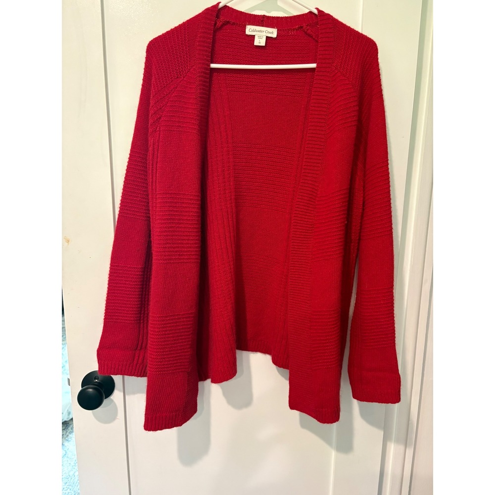 Coldwater Creek Red Lambswool Angora Blend Open Front Cardigan Sweater Large 14 - Picture 5 of 7